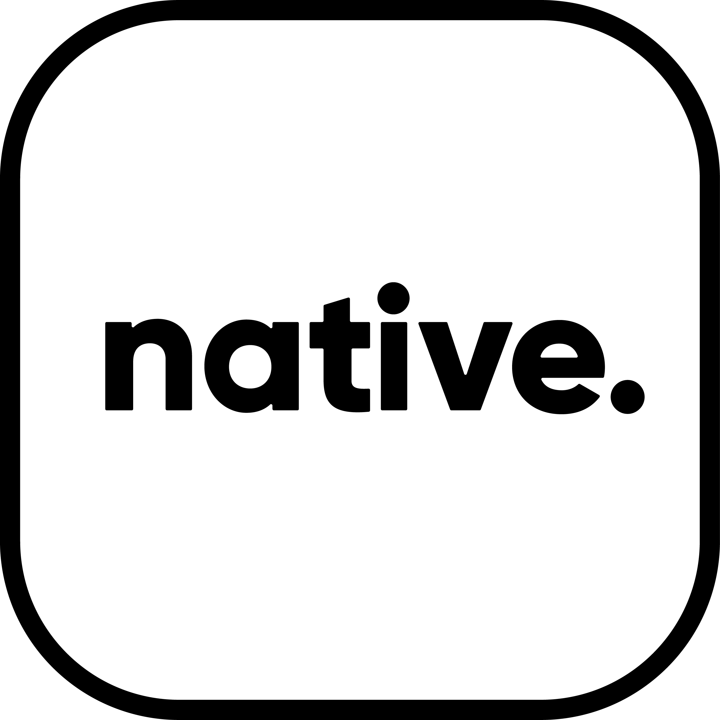 The native logo which consists of the word native, a full stop in a rounded square box.