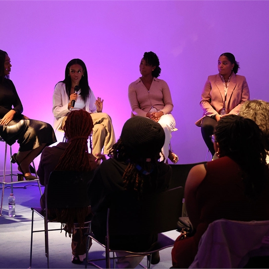 A panel of Black speakers at the Black History Month 2022: The Joy of Hair event